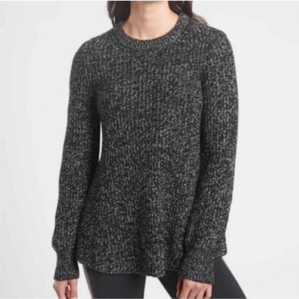Athleta Sierra Wool Blend Crewneck Pullover Sweater Marbled Black & White Size M